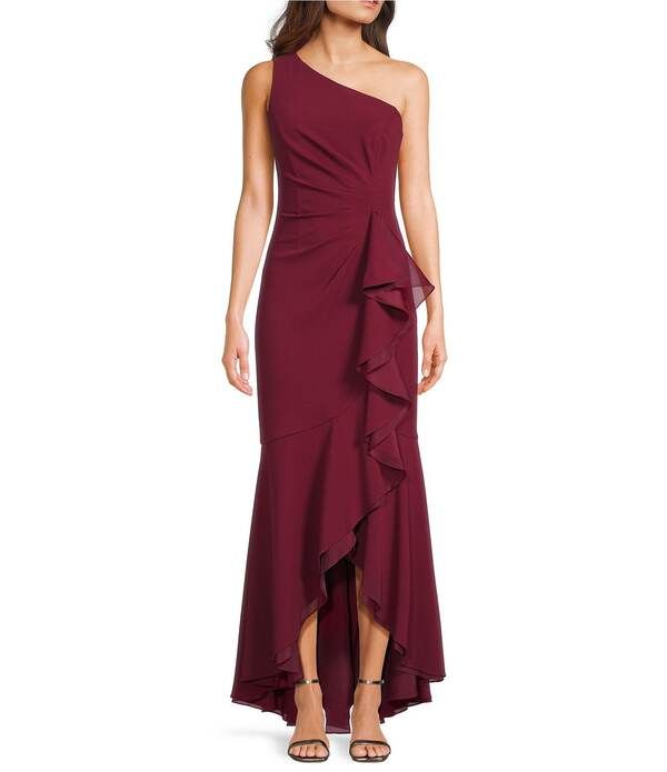 アドリアナ パペル レディース トップス ワンピース クレープ フリル ノースリーブ Adrianna Papell Crepe One Shoulder Sleeveless Ruffle Fron
