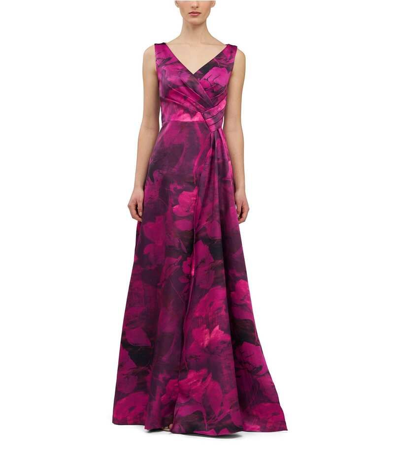 ケイ アンジャー レディース トップス ワンピース A ライン フラワー柄 サテン フラワー Kay Unger Cecilia Floral Satin A Line Gown Vivid Berr
