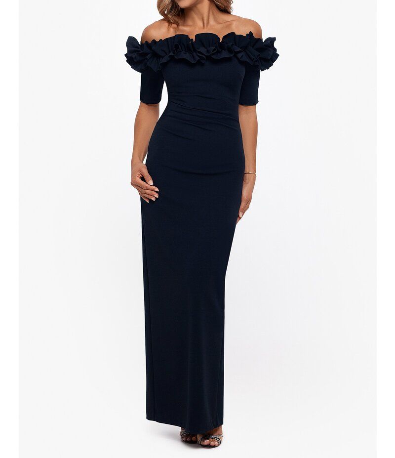 エスケープ レディース トップス ワンピース クレープ プチ フリル Xscape Petite Size Ruffled OfftheShoulder Short Sleeve Crepe Shea