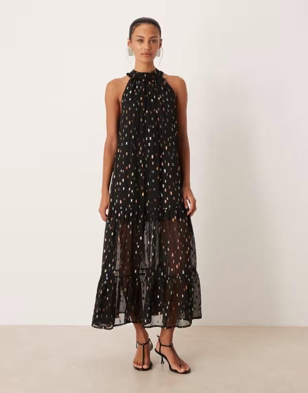 シスタージュン レディース トップス ワンピース シフォン ハイネック ドットール シアー スカート マキシ Sister Jane Odyssey chiffon metallic polka do