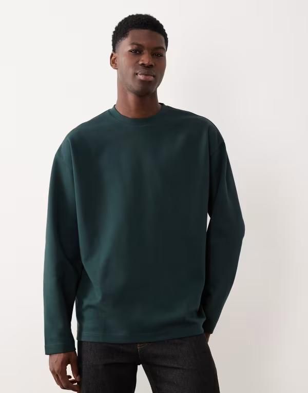 エイソス メンズ トップス Tシャツ コットン ASOS DESIGN breatheMAX heavyweight oversized long sleeve tshirt in dark gree