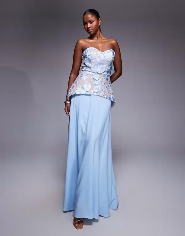 ジャーロ レディース トップス ワンピース フラワー柄 レース マキシ フラワー Jarlo Kay floralace corset detail maxi dress in pale Blue ブ