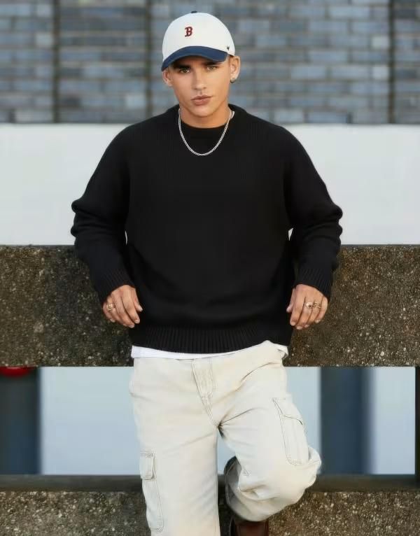 エイソス メンズ アウター ニット・セーター セーター ニット ASOS DESIGN extreme oversized boxy fit knit sweater Black ブラック