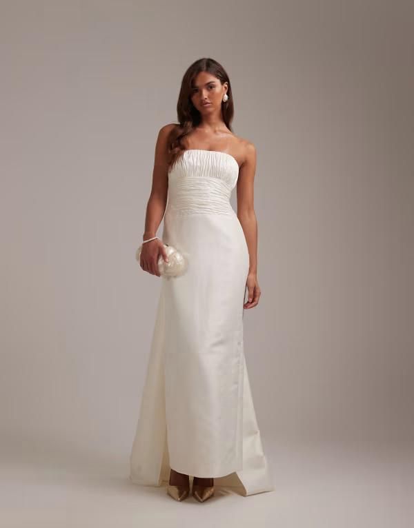 エイソス レディース トップス ワンピース ギャザー スカート ASOS DESIGN Bridal ruched cami bust column skirt wedding dress IVORY