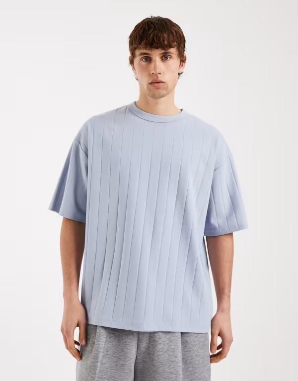 エイソス メンズ トップス Tシャツ ASOS DESIGN oversized Tshirtextured ribLUE BLIZZARD ブルー