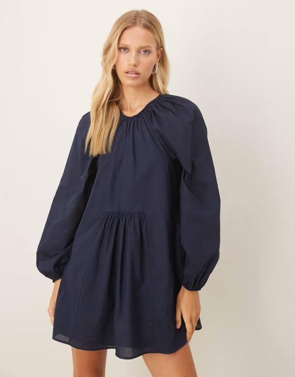 エイソス レディース トップス ワンピース ミニワンピース ミニ ASOS DESIGN volume smock mini dress with tie back detail in deep De