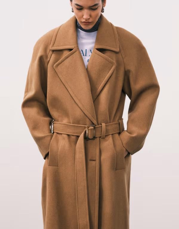 エイソス レディース アウター コート ウール ASOS DESIGN wool blend strong shoulder coat with low belt in biscuit