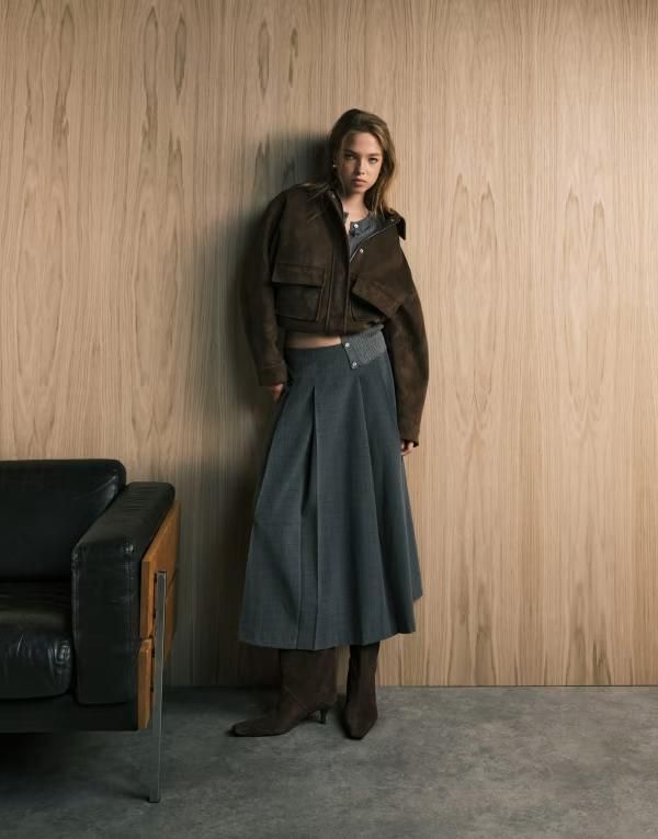 オンリー レディース ボトムス スカート A ライン プリーツ ONLY pleated aline skirt plaid DARK GRAY グレー