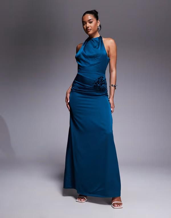 ジャーロ レディース トップス ワンピース ハイネック マキシワンピース サテン マキシ Jarlo high neck satin maxi dress with corsage detail in