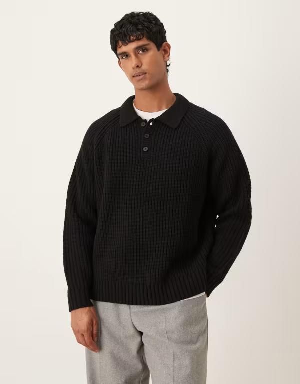 エイソス メンズ トップス ポロシャツ リブ ウール セーター ニット ASOS DESIGN oversized heavyweight knit wool blend ribbed polo sw