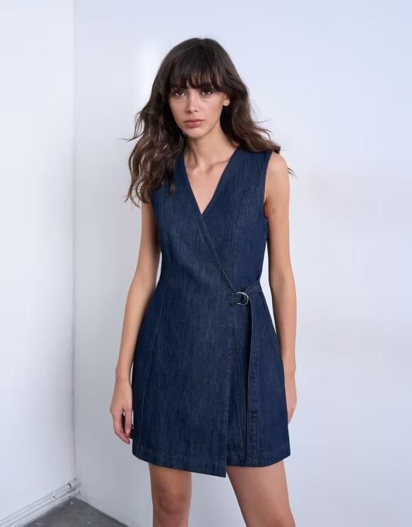 トップショップ レディース トップス ワンピース ミニ デニム Topshop denim wrap mini dress indigo rinse INDIGO インディゴ
