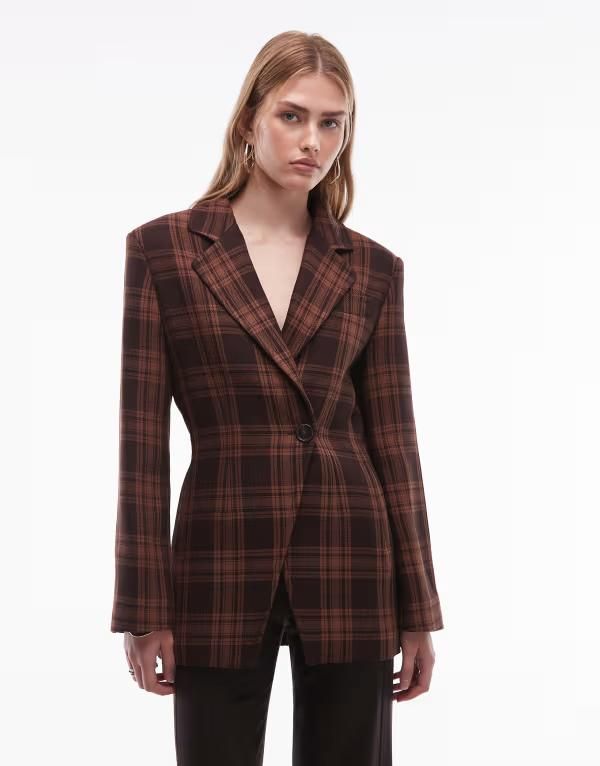 アンドアザーストーリーズ レディース アウター ジャケット・ブルゾン ブレザー Other Stories high shoulder detail sculpted blazer plaid BRO