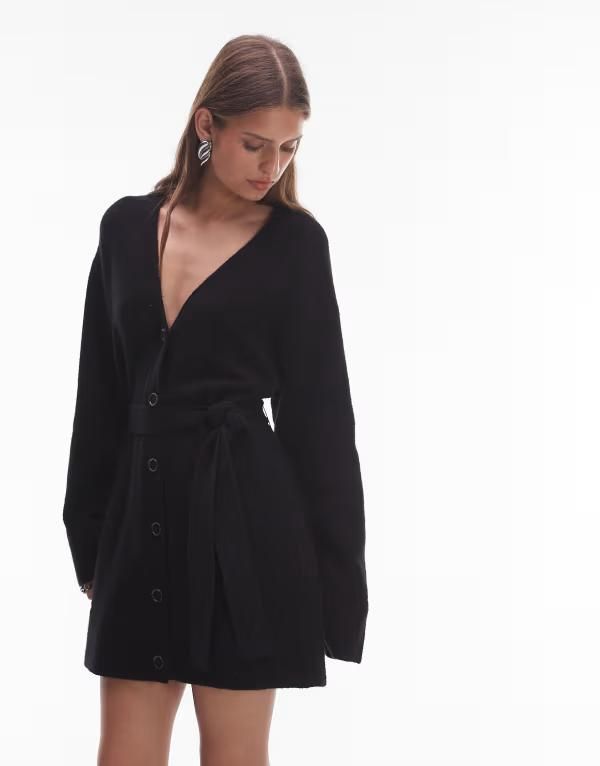 アンドアザーストーリーズ レディース トップス ワンピース ミニ カーディガン ニット Other Stories knit cardigan mini dress with belt Black ブ