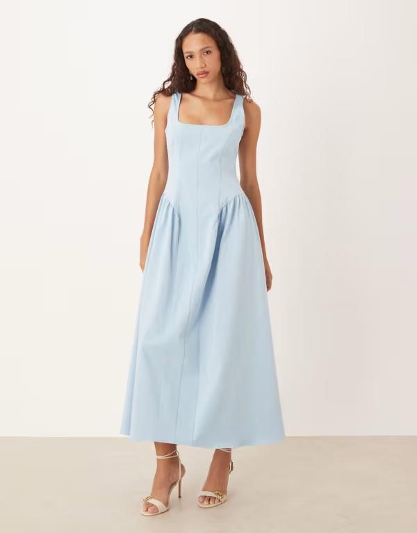 エイソス レディース トップス ワンピース マキシワンピース マキシ ASOS DESIGN corset seam detail maxi dress Blue ブルー