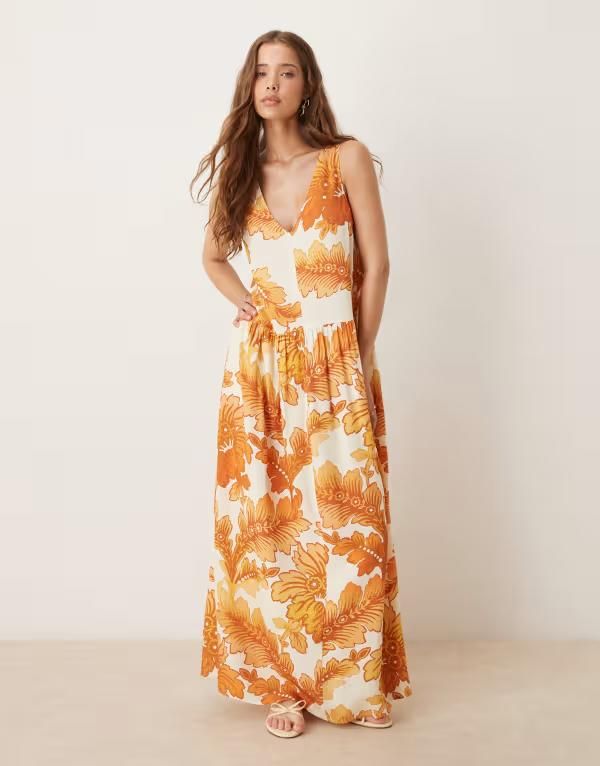 エイソス レディース トップス ワンピース マキシワンピース プリント マキシ ホルター ASOS DESIGN halter neck voile dropped waist maxi dress