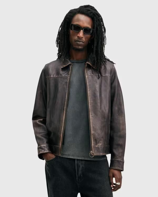 オールセインツ レディース アウター ジャケット・ブルゾン レザー AllSaints Alkan washed leather zip jacket Vintage Black ブラック