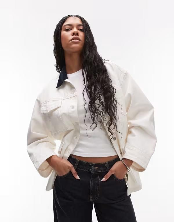 トップショップ レディース アウター ジャケット・ブルゾン コントラスト デニム ジャケット Topshop denim barn jacket with contrast collar in ecr