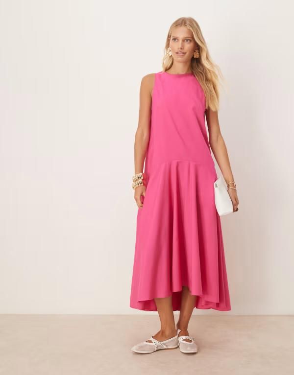 エイソス レディース トップス ワンピース マキシワンピース ノースリーブ マキシ ASOS DESIGN sleeveless drop waist maxi dress Bright pink ピ