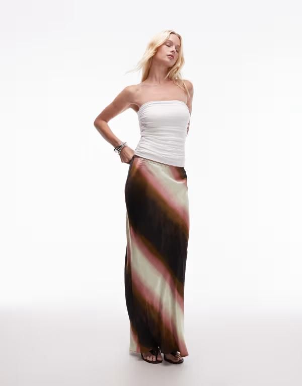 トップショップ レディース ボトムス スカート サテン マキシ Topshop satin bias maxi skirt in ombre stripe Multi マルチカラー