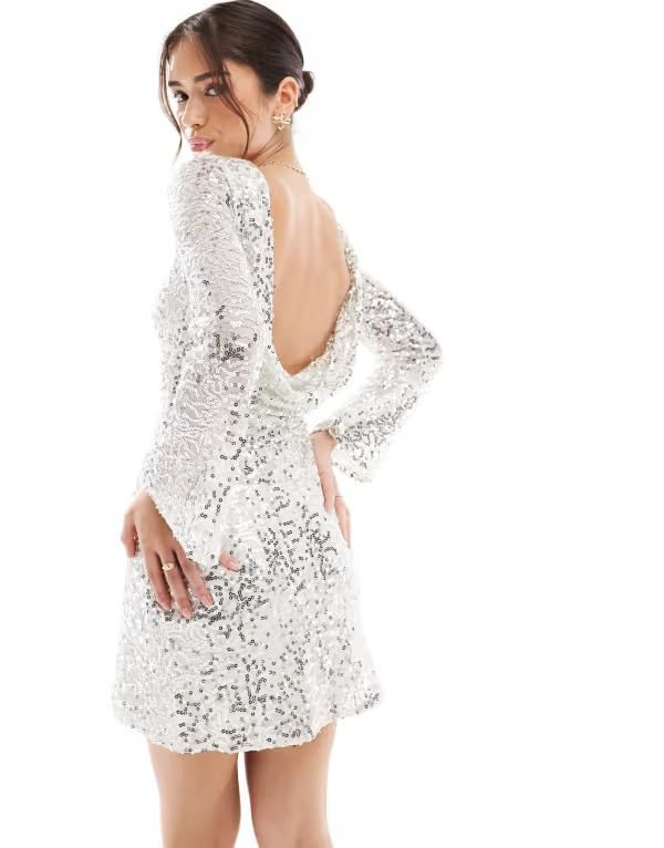 ティエフエヌシー レディース トップス ワンピース ミニワンピース ミニ スパンコール TFNC Bridal cowl back sequin mini dress WHITE ホワイト
