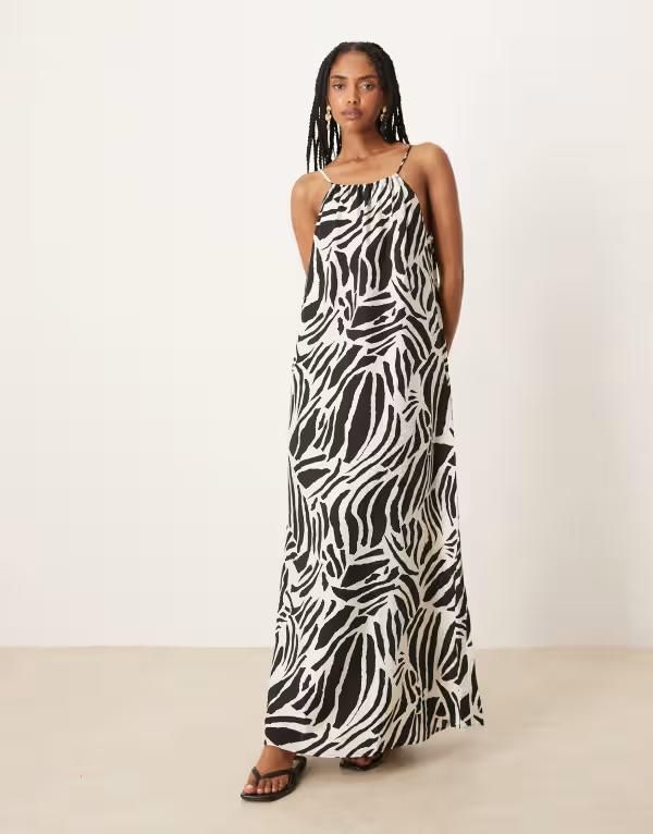 ヴィラ レディース トップス ワンピース マキシワンピース プリント マキシ VILA tie back maxi dress in zebra print Snow White AOP ホワイト