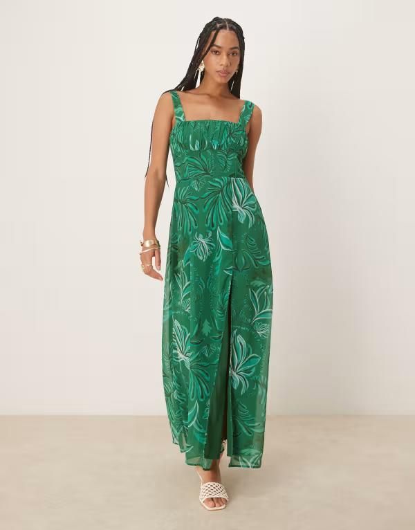 ホープ＆アイビー レディース トップス ワンピース マキシワンピース プリント マキシ Hope Ivy corset detail maxi dress palm print Green グリーン
