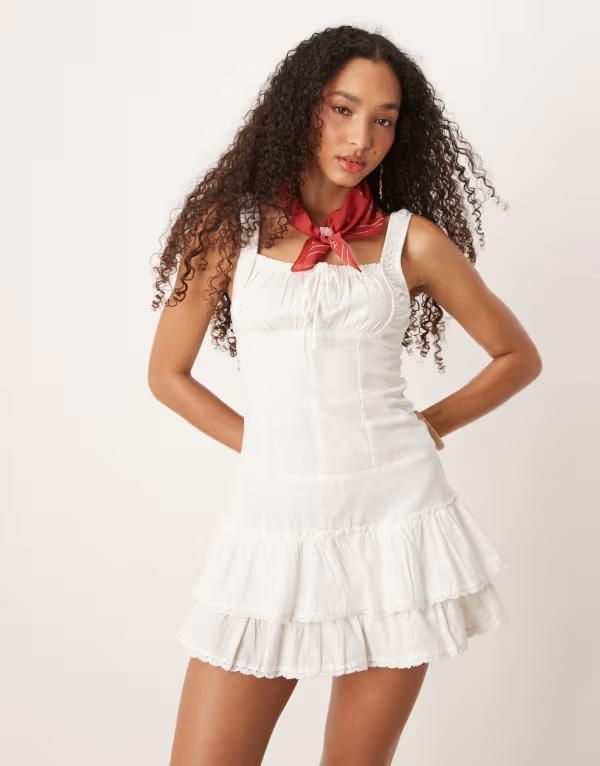 コットンオン レディース トップス ワンピース ミニワンピース ミニ コットン CottonOn Cotton On Riley corset mini dress WHITE ホワイト