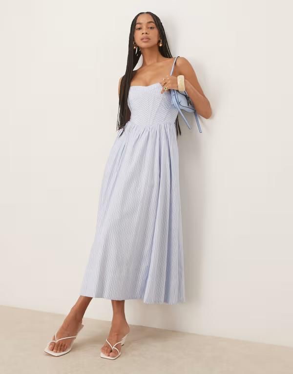 バードット レディース トップス ワンピース ミディワンピース ミディ Bardot Lola corset midi dress stripes Blue stripe ブルー