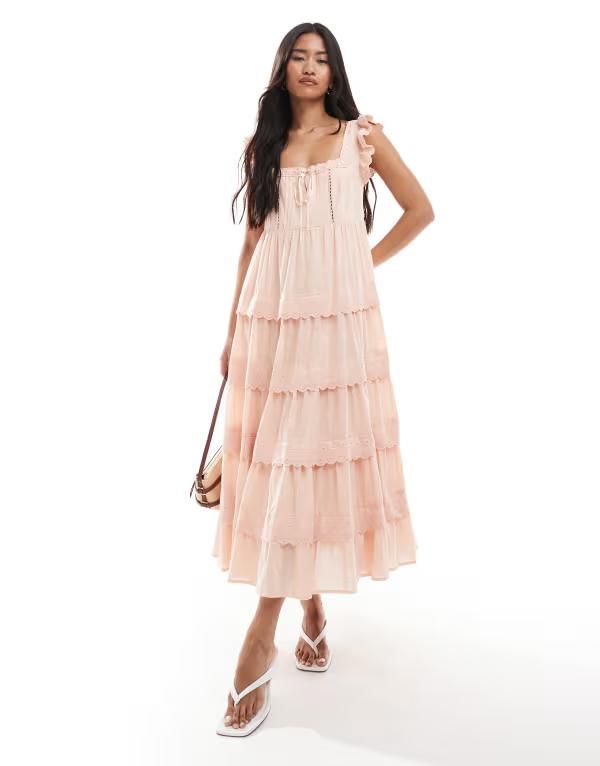 ミスセルフフリッジ レディース トップス ワンピース マキシワンピース レース マキシ Miss Selfridge lace broderie trim babydoll maxi dress in