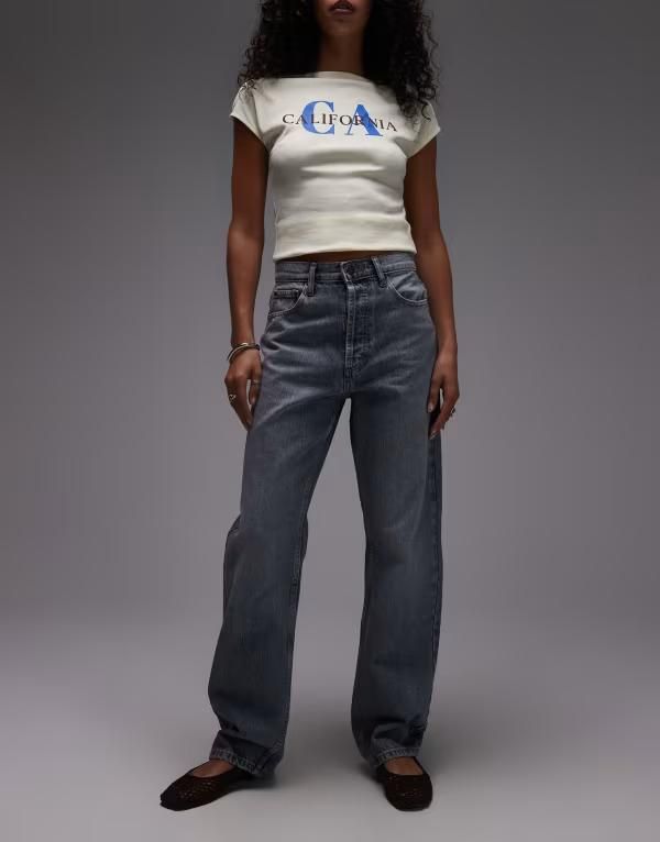 トップショップ レディース ボトムス デニムパンツ ジーンズ Topshop high rise straight Kort jeans Gray グレー