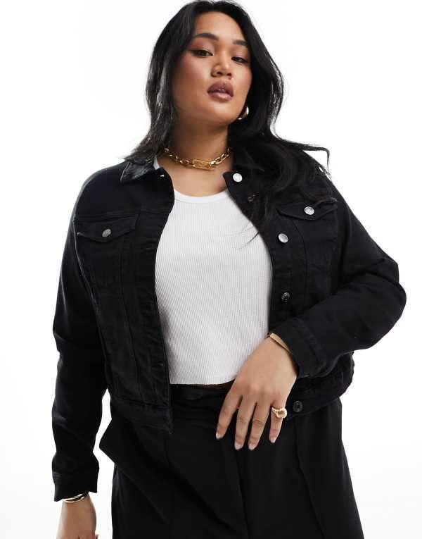 ヴェロモーダ レディース アウター ジャケット・ブルゾン クロップド デニム ジャケット Vero Moda Curve cropped denim jacket Black ブラック