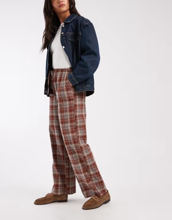 デイジーストリート レディース ボトムス カジュアルパンツ Daisy Street pull on drawstring pants blue plaid RED BLUE PLAID ブルー