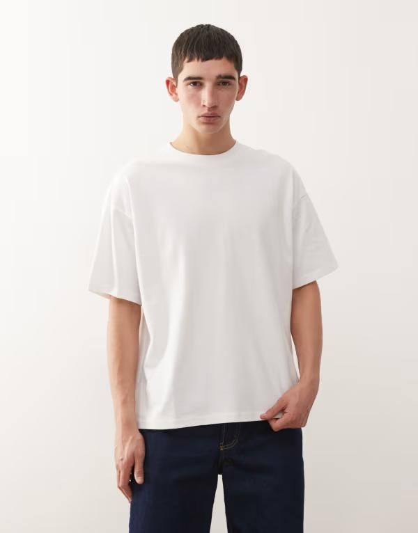 ウィークデイ メンズ トップス Tシャツ ジャージー Weekday relaxed boxy fit heavyweight jersey Tshirt White ホワイト
