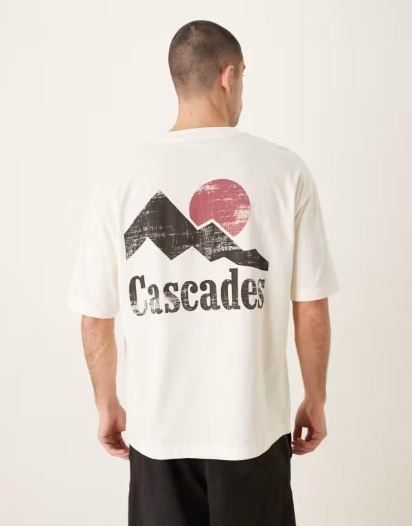 エイソス メンズ トップス Tシャツ グラフィック ASOS DESIGN oversized Tshirt with cascades graphicoconut milk オフホワイト