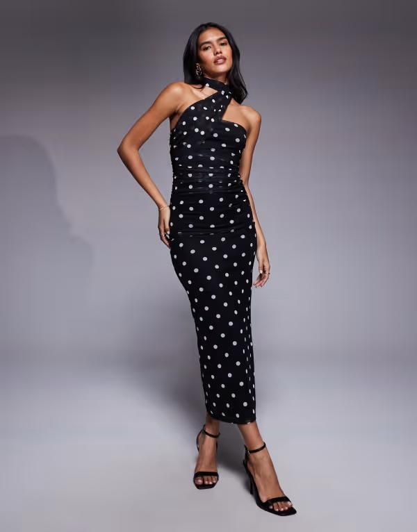 エイソス レディース トップス ワンピース ドット柄 マキシワンピース ドット プリント マキシ ASOS DESIGN printed polka dot bandeau maxi dress wi