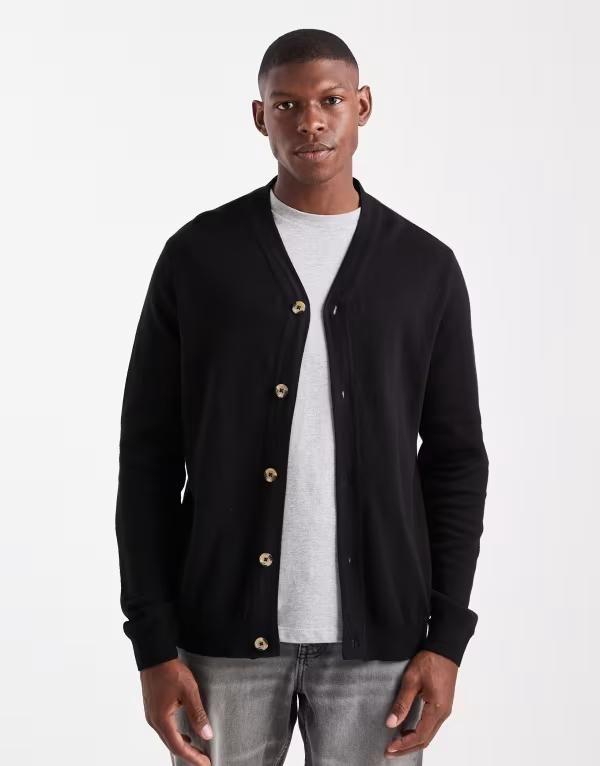 スリードベア メンズ アウター カーディガン ニット Threadbare knit cardigan Black ブラック