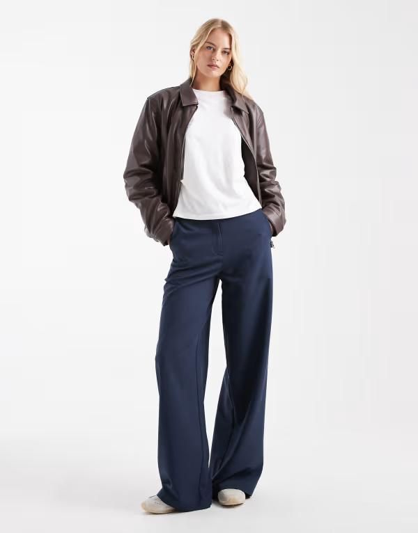 エイソス レディース ボトムス カジュアルパンツ ストレートール ASOS DESIGN Tall tailored relaxed straight leg pants navy ネイビー