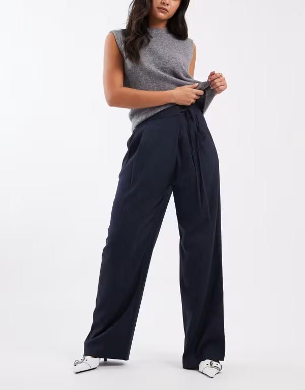 エイソス レディース ボトムス カジュアルパンツ ワイドレッグ タイディテール パンツ ASOS DESIGN tailored wide leg pants with wrap tie detail