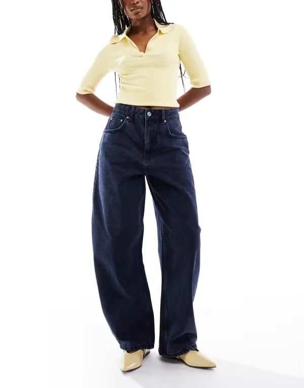 エイソス レディース ボトムス デニムパンツ ジーンズ ASOS DESIGN high waisted barrel leg jeans Blue black ブラック
