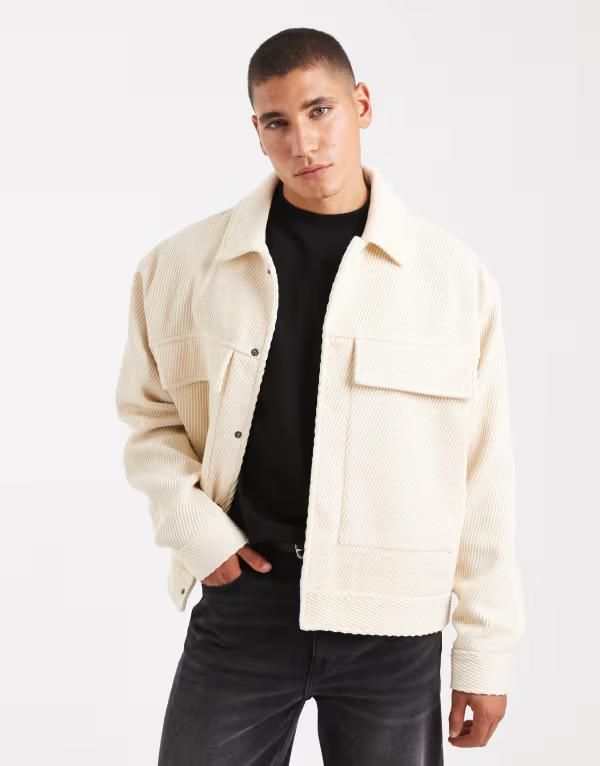エイソス メンズ アウター ジャケット・ブルゾン ウール ジャケット ASOS DESIGN wool look Harrington jacket BEIGE ベージュ