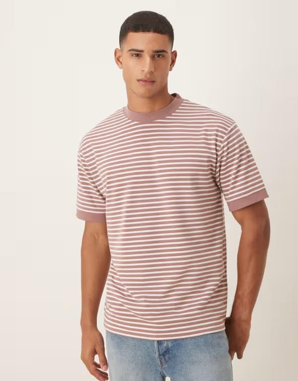 エイソス メンズ トップス Tシャツ ASOS DESIGN heavyweight oversized Tshirt with dropped shoulder and gray stripe Mu 8,125円