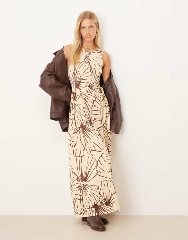 エイソス レディース トップス ワンピース ミディワンピース プリント フリル ミディ ノースリーブ ASOS DESIGN sleeveless ruffled hip detail midi dr