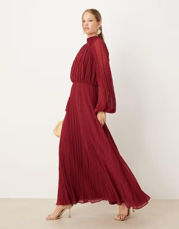 エイソス レディース トップス ワンピース ハイネック マキシワンピース マキシ ASOS DESIGN high neck crinkle maxi dress with blouson sleev
