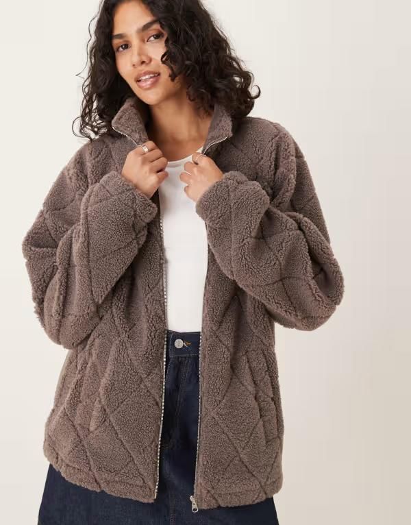 エイソス レディース アウター パーカー・スウェット キルティング フリース ASOS DESIGN quilted teddy full zip up fleece in light LIGHT B