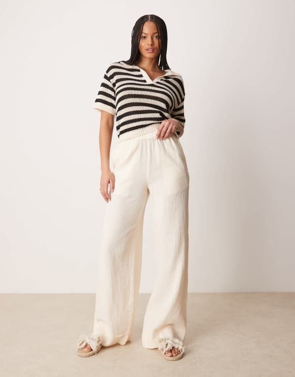 エイソス レディース ボトムス カジュアルパンツ パンツ トール ASOS DESIGN Tall cheesecloth pull on pants with raw edge in butterm