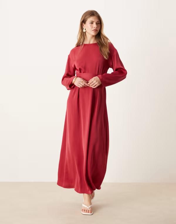 エイソス レディース トップス ワンピース マキシワンピース サテン マキシ ASOS DESIGN tie back satin slip maxi dress in raspberry Raspb