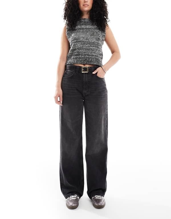 エイソス レディース ボトムス デニムパンツ ワイドレッグ ジーンズ ASOS DESIGN Hourglass wide leg dad jeans in washed WASHED BLACK ブ