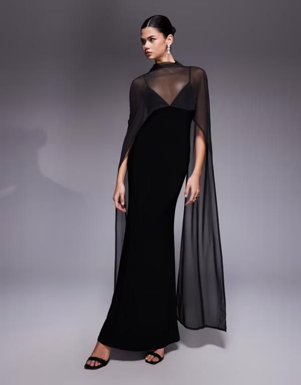 エイソス レディース トップス ワンピース ケープデザイン キャップ ケープ マキシ ASOS DESIGN exaggerated cape maxi dress Black ブラック