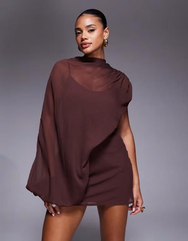 エイソス レディース トップス ワンピース カットアウト アシンメトリー ハイネック ドレープ ミニ ASOS DESIGN high neck draped asymmetric mini dres