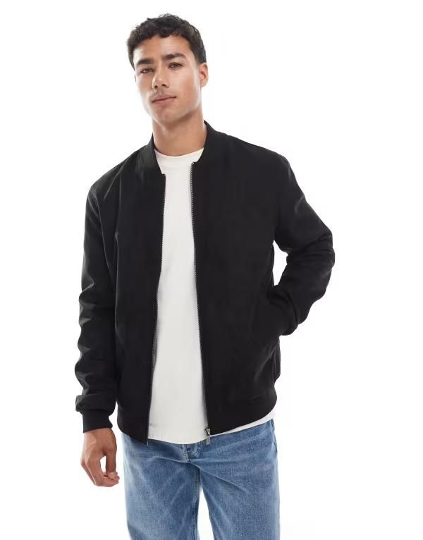 オンリーアンドサンズ メンズ アウター ジャケット・ブルゾン スエード ジャケット ONLY SONS faux suede bomber jacket Black ブラック